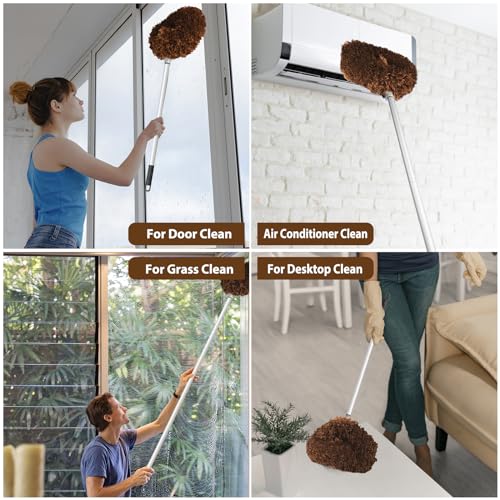 Ceiling Fan Cleaner Duster High Ceiling Extended Fan Blade Cleaner from 13 to 50 Inch Reusable Microfiber Ceiling Fan Duster with Extension Handle for Furniture Bookshelves Wall Door (Brown) | Reusable Microfiber Ceiling Fan Duster with Extension Handle f