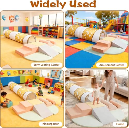 Climbing Toys for Toddlers, 9-Piece Soft Foam Climbing Blocks Set&Crawl Through Tunnel, Toddler Climbing Toys Indoor Foam Play Gym for Climbing Crawling and Sliding - style: 9-Piece