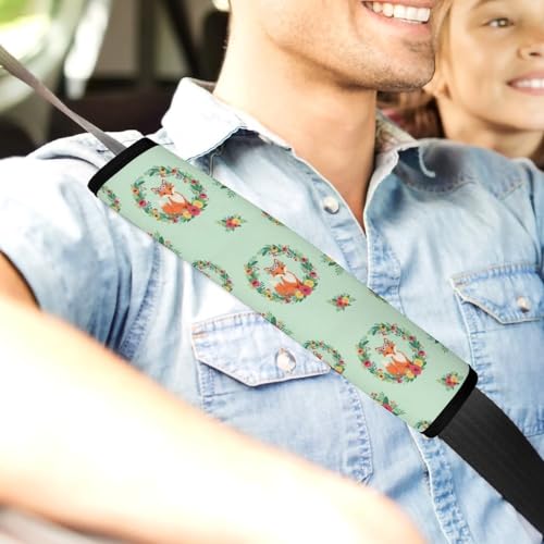 2PCS Flower Fox Print Seat Belt Cover Breathable Seat Belt Cushion for Adults and Children, All Vehicles, Comfortable Driving - color: Pattern 270