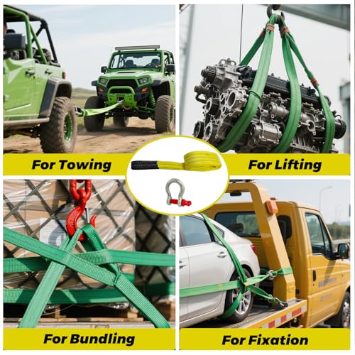 HENBOW Lifting Straps with D Ring Shackle,6.5' × 3" Heavy Duty Flat Lift Sling Straps for Hoist 6600 lbs Safety Load,Web Sling Car Tree Saver Winch Recovery - size: 3 Inch × 6.5 FT