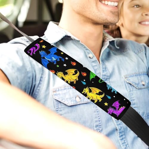 Soft Padded Seat Belt Cover for Girls and Boys, Stroller Pushchair High Chair, 2 Piece Colorful Flying Dragons Shoulder Protector Anti-Slip Pad - color: Pattern 697