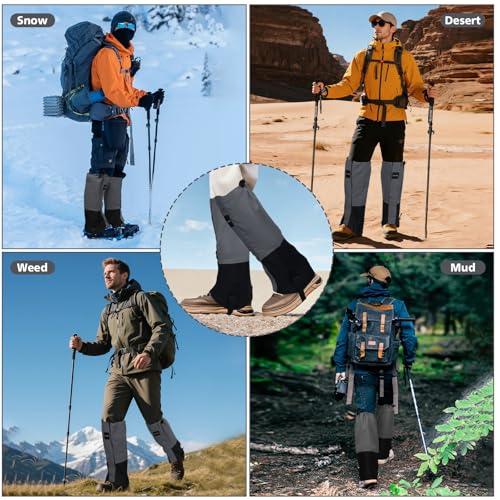 Waterproof Adjustable Hiking Gaiters for Men and Women, Snow Boots-Gaiters for Hiking in Hunting Sand Mud Mountain Climbing Snowshoeing - color: Grey