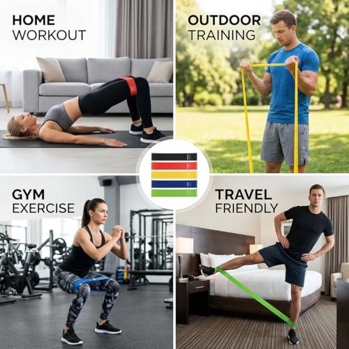 10-Piece Exercise Bands Set, 5-Level Latex Resistance Loop Bands | For Women and Men, Full-Body Workout, Pilates, Yoga, Stretching, Physical Therapy and Strength Training