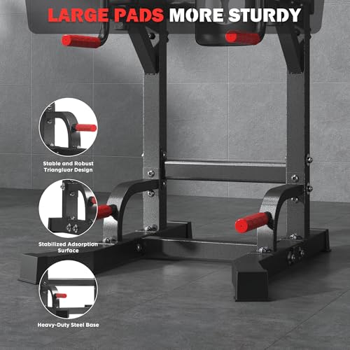 DlandHome Power Tower Pull Up Bar Station, Heavy Duty Adjustable Height for Home Gym Strength Training Equipment 330LBS Weight Capacity, Pull Up Dip Station - color: Black