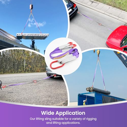 2 PCS Lifting Slings Straps with Hooks - 3.3 FT, 4409LB Pounds Capacity, Polyester Bridle Sling, Heavy Duty Two Leg Rigging Strap for Engines, Cranes, Hoists, Truck, Purple
