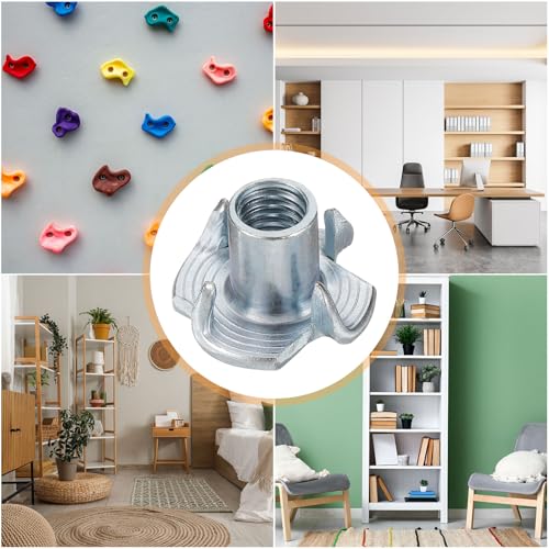 HARFINGTON M6x11mm T-Nuts 4 Pronged Tee Nut 0.69" x 0.43" Fully Thread Carbon Steel Inserts for Wood, Rock Climbing Holds, Cabinetry, Furniture 50pcs - size: M6x11mm