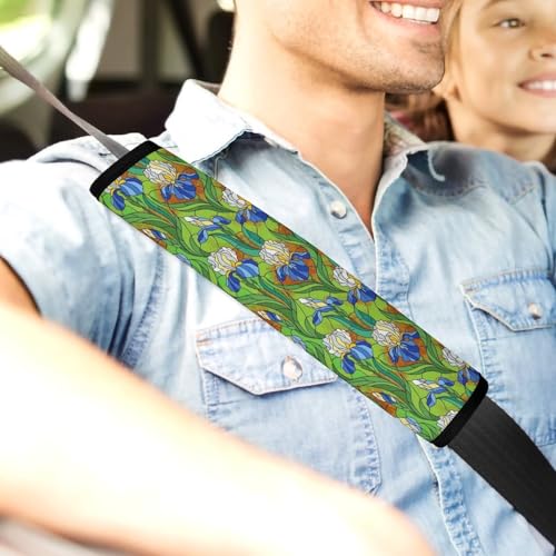 Breathable Car Seat Belt Pad for Girls and Boys, Stroller Pushchair High Chair, 2PCS Irises Flowers Painting Shoulder Harness Cover Easy Install (No Tool) - color: Pattern 530