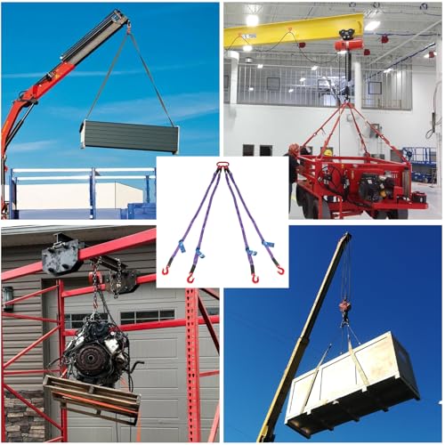 Pindex 5ft 3t Chain Sling for Lifting, 6610lbs Polyester Strap Lifting Sling Chain Hoist with G80 Alloy Steel 4 Legs Grab Hook and Adjuster, Adjustable Length and Angle for Safe Towing - size: 5Ft 3T Polyester