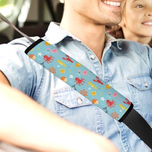 2 Pack Universal Soft and Comfortable Car Seat Belt Pad for Girls and Boys, Stroller Pushchair High Chair, Flamingo Lobster Octopus Shoulder Protector - color: Pattern 949