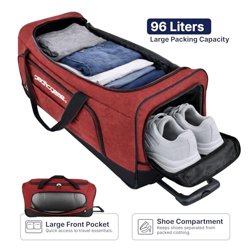 Pacific Gear Duffel Bag with Rolling Wheels - color: Red, size: 30 inch