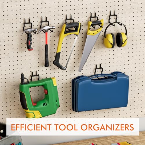 Utility Heavy Duty Pegboard Hooks, 5Pack Peg Board Accessories Tool Hangers | Fit 1/8" 1/4" Peg Holes, Double Arm Peg Board Bracket, Rubber Coated, Large Tool Organizer for Garage Workshop Shed Craftroom - style: 5 Pack