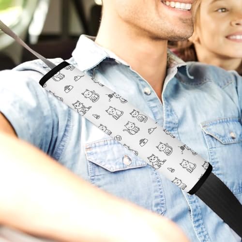 Universal Fit White Lovely Kitten Cat Seat Belt Shoulder Pad for Adult Use, Most Cars, 1 Pair Harness Pads Strap Anti-Slip Pad - color: Pattern 296