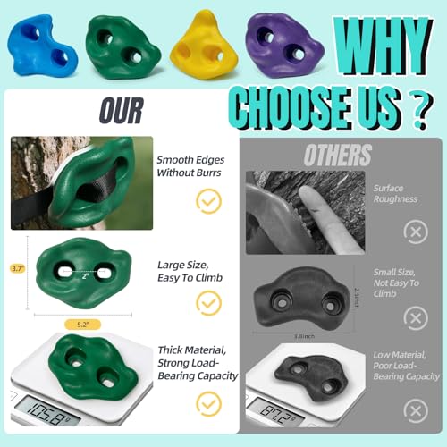 32PCS Rock Wall Climbing Holds and 12 PCS Large Tree Climbing Holds for Kids, Large Climbing Holds Adult Rock Wall Holds Climbing Rock Wall Grips for Indoor and Outdoor Playground Play Set
