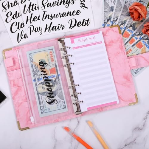 SKYDUE Budget Binder, Money Saving Binder with Zipper Envelopes, Cash Envelopes and Expense Budget Sheets for Budgeting (Mabblepink) - color: Mabblepink