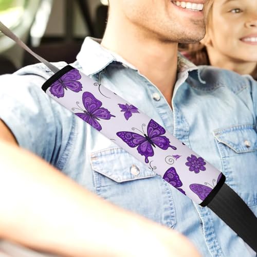 1 Pair Universal Soft and Comfortable Car Seat Belt Pad for Girls and Boys, Most Cars, Purple Butterflies Harness Pads Strap, Neck and Shoulder Support - color: Pattern 953