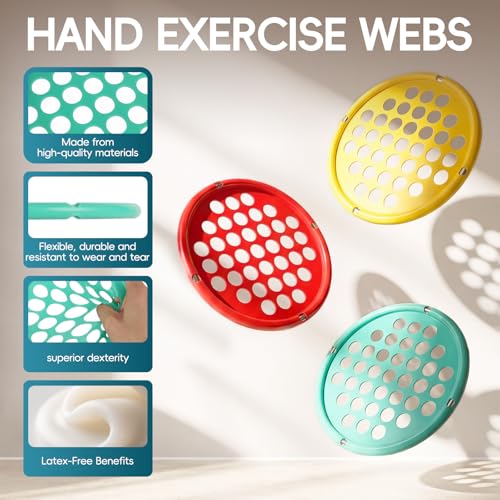 Hand Exercise Web, Finger Exerciser & Hand Strengthening | Latex Free, 7 Inch Portable, Physical Therapy Rehab, Hand & Finger Strengthener, Desk Office Travel - color: Yellow