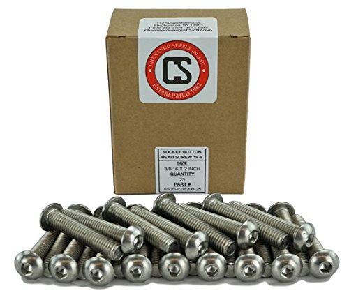 Stainless 3/8-16 x 2 (3/4" to 3" Available) Socket Button Head Cap Screws, Full Thread, Hex Drive, Stainless Steel 18-8, Coarse Thread (3/8-16 X 2) - size: 3/8-16 X 2