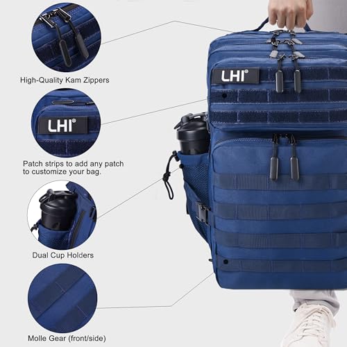 LHI Military Tactical Backpack for Men and Women 45L Army 3 Days Assault Pack Bag Large Rucksack with Shoe Compartment - color: 1.4 Blue