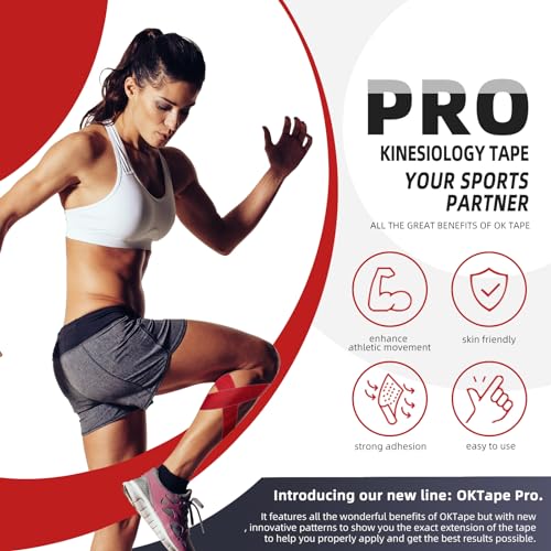 OK TAPE PRO Kinesiology Tape Uncut Roll, Elastic Physical Therapy Athletic Tape for Pain Relief, Muscle Support, Kinetic Tape, Water Resistant, 2in X 16.4ft -Red | 2 Inch Athletic Tape for Pain Relief, Muscle Support, Kinetic Tape, Water Resistant, 16.4Fe