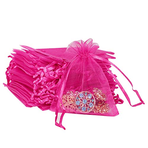 Boshen 100/200PCS Organza Gift Candy Sheer Bags Mesh Jewelry Pouches Drawstring Bulk for Wedding Party Favors Christmas (5" X 7"(200PCS), Hot Pink) - color: Hot Pink-5" X 7"(200PCS)