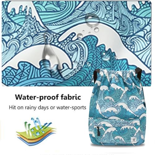 Waterproof Drawstring Bag, Gym Bag Sackpack Sports Beach Backpack for Men Women - color: 03-wave