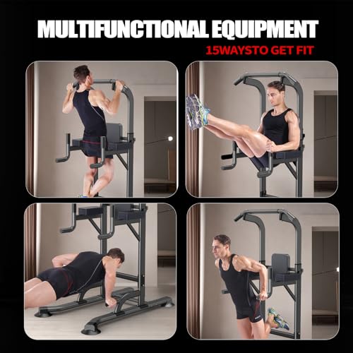 K KiNGKANG Power Tower Adjustable Height Pull Up & Dip Station Multi-Function Home Strength Training Fitness Workout Station for Home Gym (N)