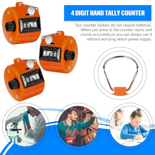 TOODOO 6 Pack Hand Tally Counter 4 Digit Mechanical Palm Clicker Plastic Hand Held Counter Clicker with Metal Finger Ring for School Golf Sports Events Office Stadium - color: Orange