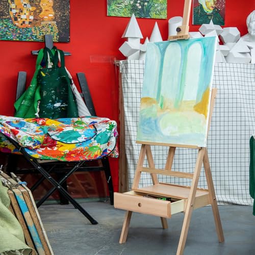 Large Beechwood H-Frame Studio Easel Stand with Storage Drawer, Natural | Height Adjustable to 35Inches High, Suitable for Painting, Sketching and Displaying - style: Basic Natural