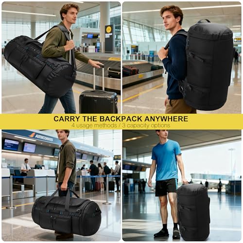 Large Travel Duffle Backpack for Men Women with Straps, 45L/60L/90L Waterproof Gym Duffel Bag with Shoes Compartment for Hiking, Camping, Gym, Overnight (60L) - size: 60L