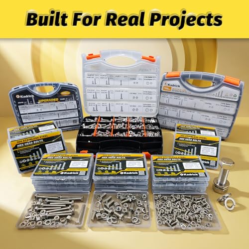 (16 Sets 1/4-20x2-1/2 Hex Bolt,Nut, Flat Washer & Split Lock Washer Assortment Kit,64Pcs 304 Stainless Steel SAE Fastener Set,Ideal for Mechanical Assembly, Equipment Repair and DIY Projects - size: 1/4-20x2-1/2" 16sets
