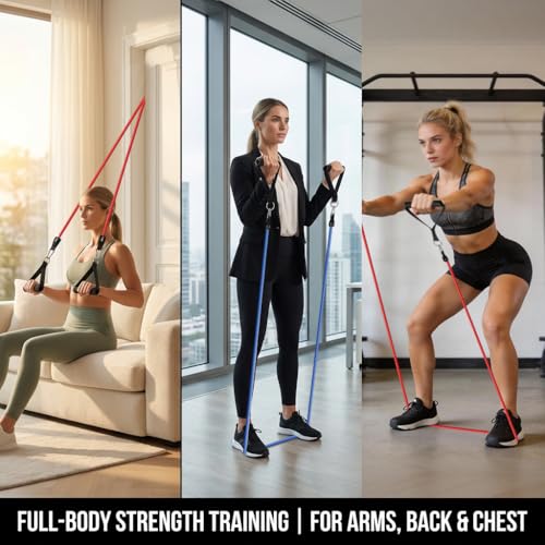 VEICK Resistance Bands with Handles, Ankle Straps, Door Anchor | Accredited Lab Certified, 100% Natural Latex, Cushioned Handles, Versatile for Yoga, Pilates, Strength, Home Gym - color: Gray 150LBS