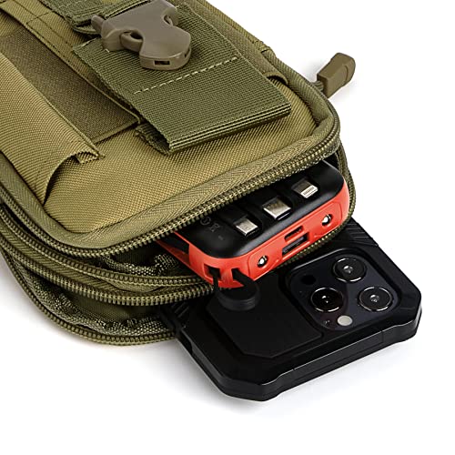 Tactical Molle Pouch Compact Utility Waist Bag Phone Holster Holder for 4.7"-6.9" iPhone 15 Pro Max/15 Pro/14 Plus/14 Pro Max/14/13 Pro Max/13 Pro/12 Pro Max/11 Pro Max - color: Khaki