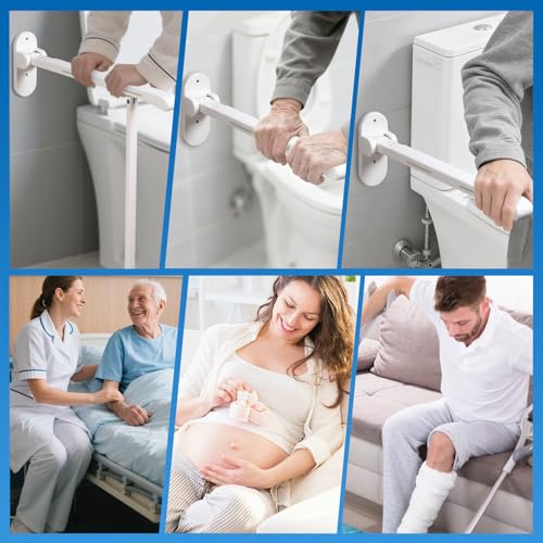 26.8 INCH Flip-Up Toilet Grab Bar, Wall-Mounted Safety Rail for Bathroom, Night Glow Strips on Both Sides, Folding Handrail for Elderly & Disabled - size: 26.8 In without Support Leg