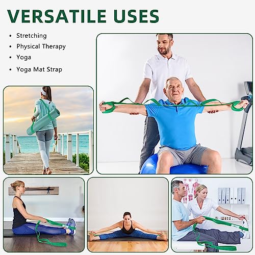 Abiarst Stretching Strap Yoga Straps for Physical Therapy, 10 Loops Non-Elastic Stretch Band for Pilates, Flexibility, Exercise and Gymnastics - color: Green