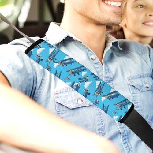 2 Piece Universal Fit Seat Belt Cover for Adult Use, Most Cars, Airplane Pilot Plane Aircraft Sky Blue Seat Belt Covers Cushion, Shock Absorption - color: Pattern 321