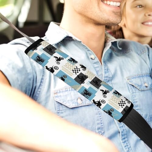 Breathable Seat Belt Shoulder Pad for Adults and Children, Stroller Pushchair High Chair, 2 Pack Racing Motocross Motorbike Dirt Bike Plaid Neck Strap Covers Easy Install (No Tool) - color: Pattern 931