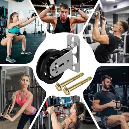 3.5 IN/88 MM Wall Mount Gym Pulley Weight System, 180° Rotation Silent Cable Pulley Wheel Block, Steel Bracket Cable Attachment for Squat Rack, Home Gym, DIY Fitness Equipment - color: Black-2pcs