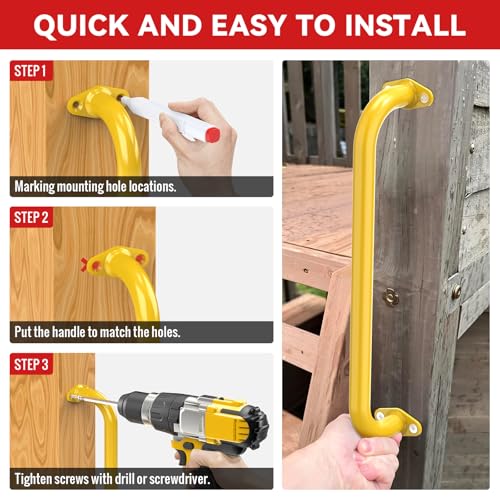 17.3 Inch Playground Handles Monkey Bars Indoor | Metal Grab Handle Hand Grips for Treehouse (Yellow, 6 Pack) - color: Yellow