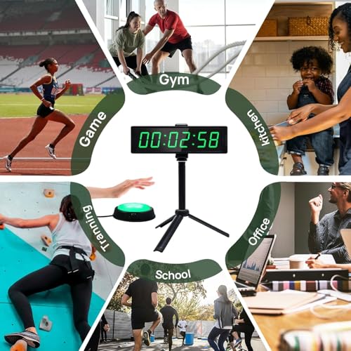 YZ Gym Timer Clock for Home Gym, Fitness Timer with Stopwatch, Large Digital Stopwatch Countdown Clock, 12/24H Digital Wall Clock, with Stand - style: battery (with stand)