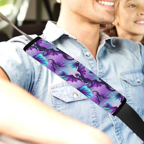 Universal Fit Car Seat Belt Pad for Elderly Support, All Vehicles, 2 Piece Dragon Fantasy Purple Automotive Seat Belt Protector Pressure Relief - color: Pattern 1248