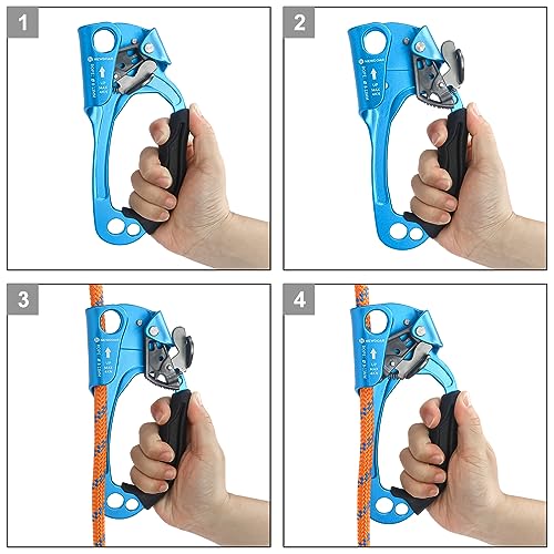 UIAA & CE Certified Hand Ascender Rock Climbing Tree Arborist Rappelling Gear Equipment Rope Clamp for 8~13MM Rope - color: Blue Pro-Right