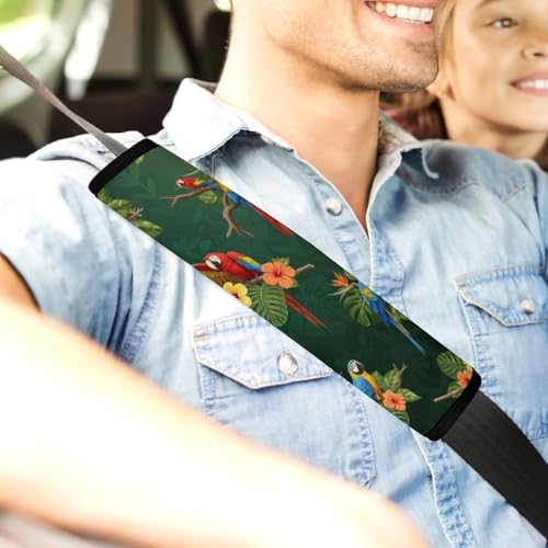 2PCS Parrot Tropical Birds Botanical Seat Belt Shoulder Pad Soft Padded Harness Pads Strap for Adults and Children, All Vehicles, Anti-Slip Pad - color: Pattern 1234