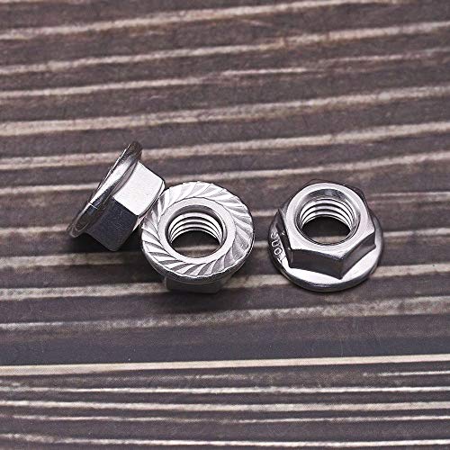 6# 32 Serrated Flange Hex Lock Nuts, 304 Stainless Steel 18-8 Anti-Loose Nuts for Machinery, Automotive, DIY, 100 PCS - size: #6-32