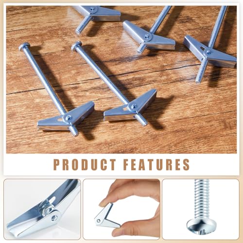 Yaocom 100 Pcs 1/4" x 4" Toggle Bolts Butterfly Screws Anchors Heavy Duty Wall Anchors for Drywall with Wing Nuts for Hanging Heavy Objects on Drywall - size: 1/4" X 4"