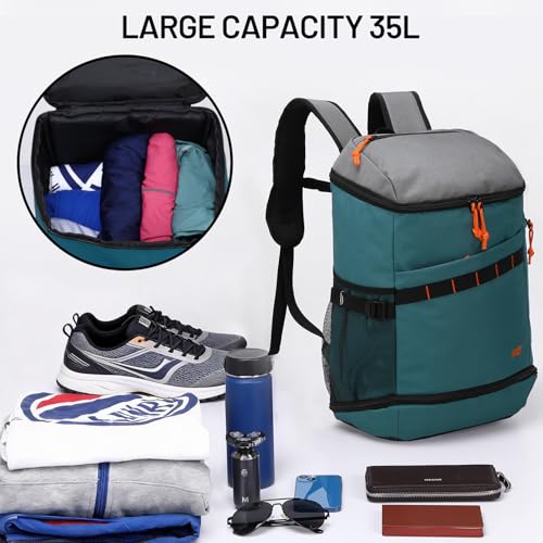 MIER Men's Gym Backpack Lightweight Sports Bag with Shoe Compartment | 35L Capacity Back Pack, Multi-Pockets, Separate Compartment, Wet Pocket, Water Resistant, For Training, Workout & Travel - color: Green/Gray