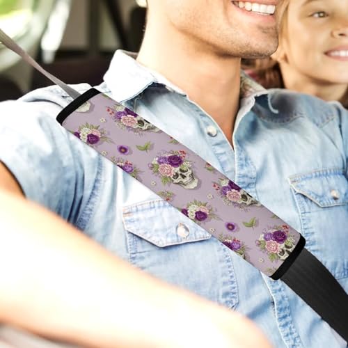 2 Pack Skull Rose Pink Seat Belt Shoulder Pad Breathable Shoulder Harness Cover for Child, All Vehicles, Neck and Shoulder Support - color: Pattern 257