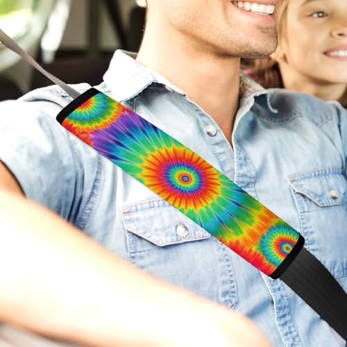 2 Pack Rainbow Red Blue Yellow Spiral Tie Dye Seat Belt Shoulder Pad Universal Fit Harness Pads Strap for Kids, Car Seats Pushchair Strollers High Chair Pushchair, Shock Absorption - color: Pattern 411