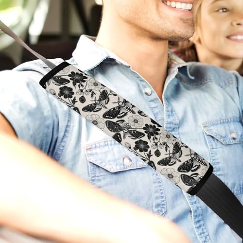 1 Pair Gothic Skull Death Moth Flowers Car Seat Straps Shoulder Pads Soft Padded Harness Pads Strap for Adult Use, Stroller Pushchair High Chair, Comfortable Driving - color: Pattern 252