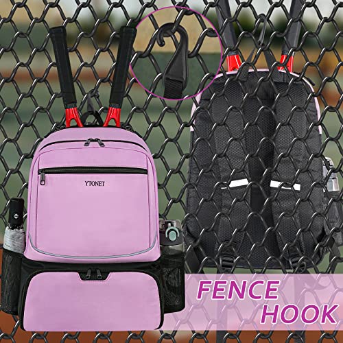 Ytonet Tennis Bag Tennis Backpack for Women Men 2 Rackets | Insulated Pocket and Ventilated Shoe Compartment, Gym Bags with Fence Hook for Pickleball and Badminton Rackets - color: Purple