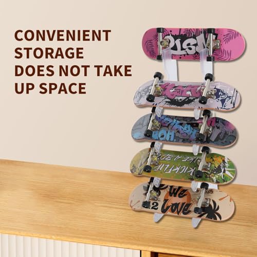 Fingerboard Display Rack with Mini Accessory Box, 5-Slot Transparent Acrylic Pro Finger Skateboard Storage Stand, Mini Skateboard Holder for Fingerboard Collection, Robust & Easy to Install